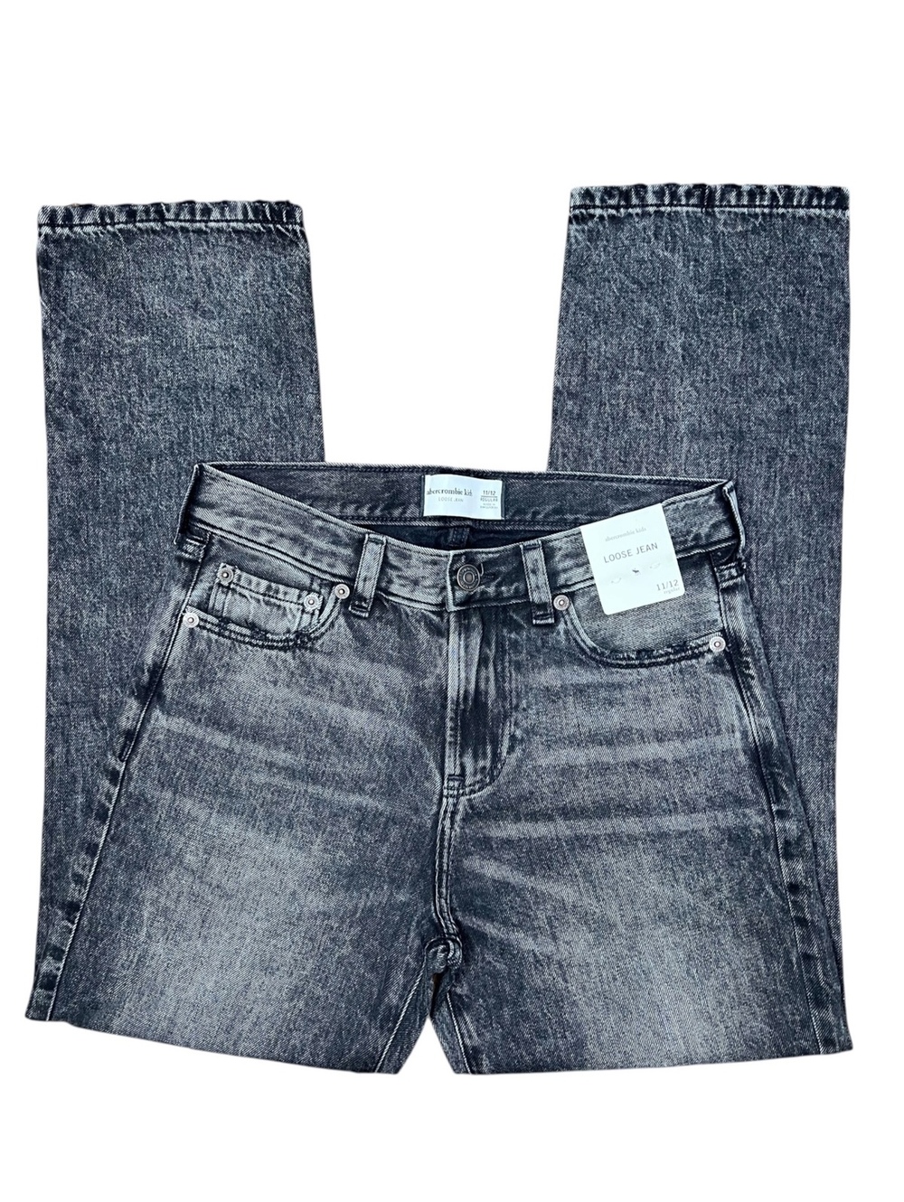 NWT Abercrombie Kids Black Acid Wash Loose Fit Jeans Size 11/12 Regular